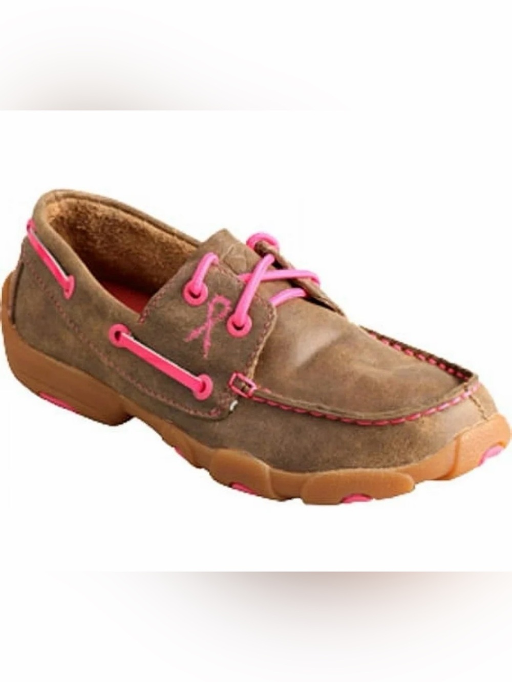 Twisted X Breast Cancer Awareness Driving Mocs Brown Leather Pink Laces Size 7.5